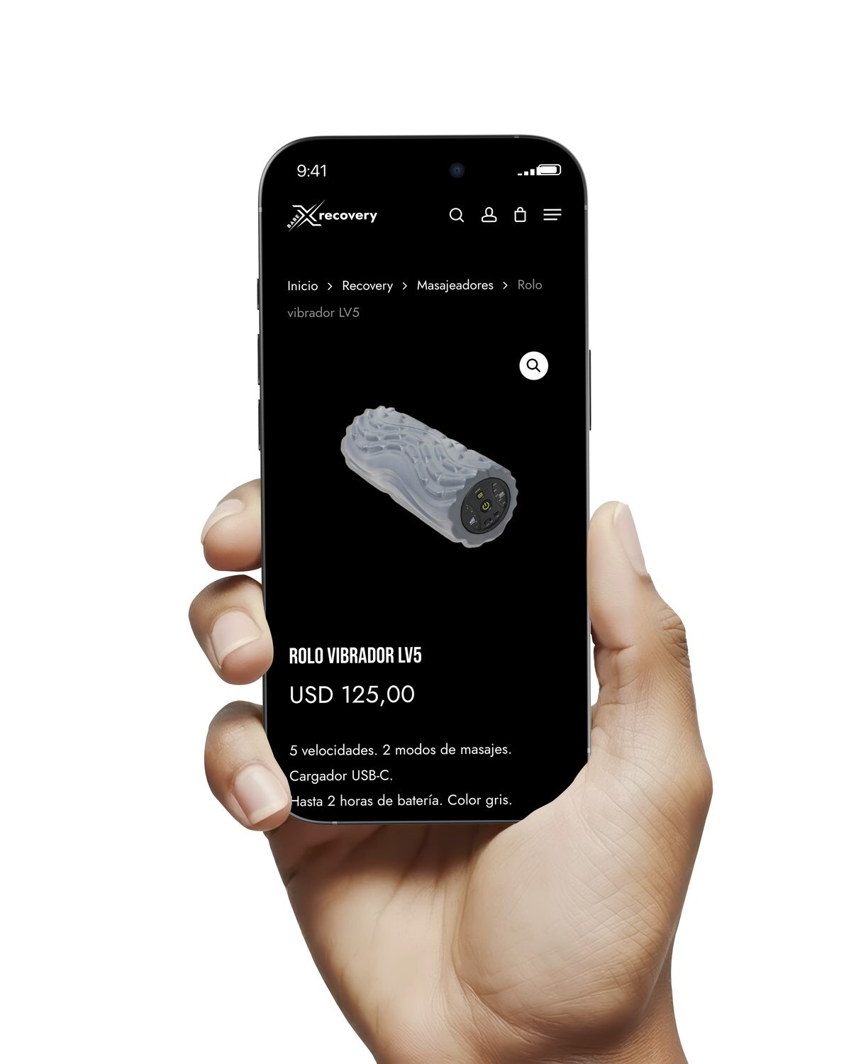 La ficha del rolo vibrador LV5 en el celular, con el precio en dólares