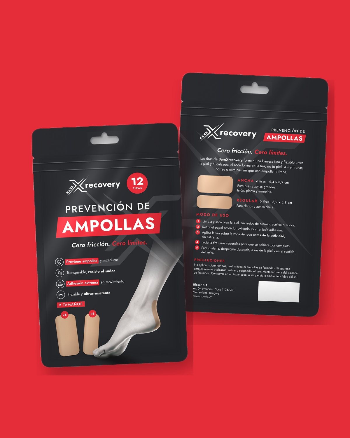 Bolsa de Prevención de ampollas, frente y dorso