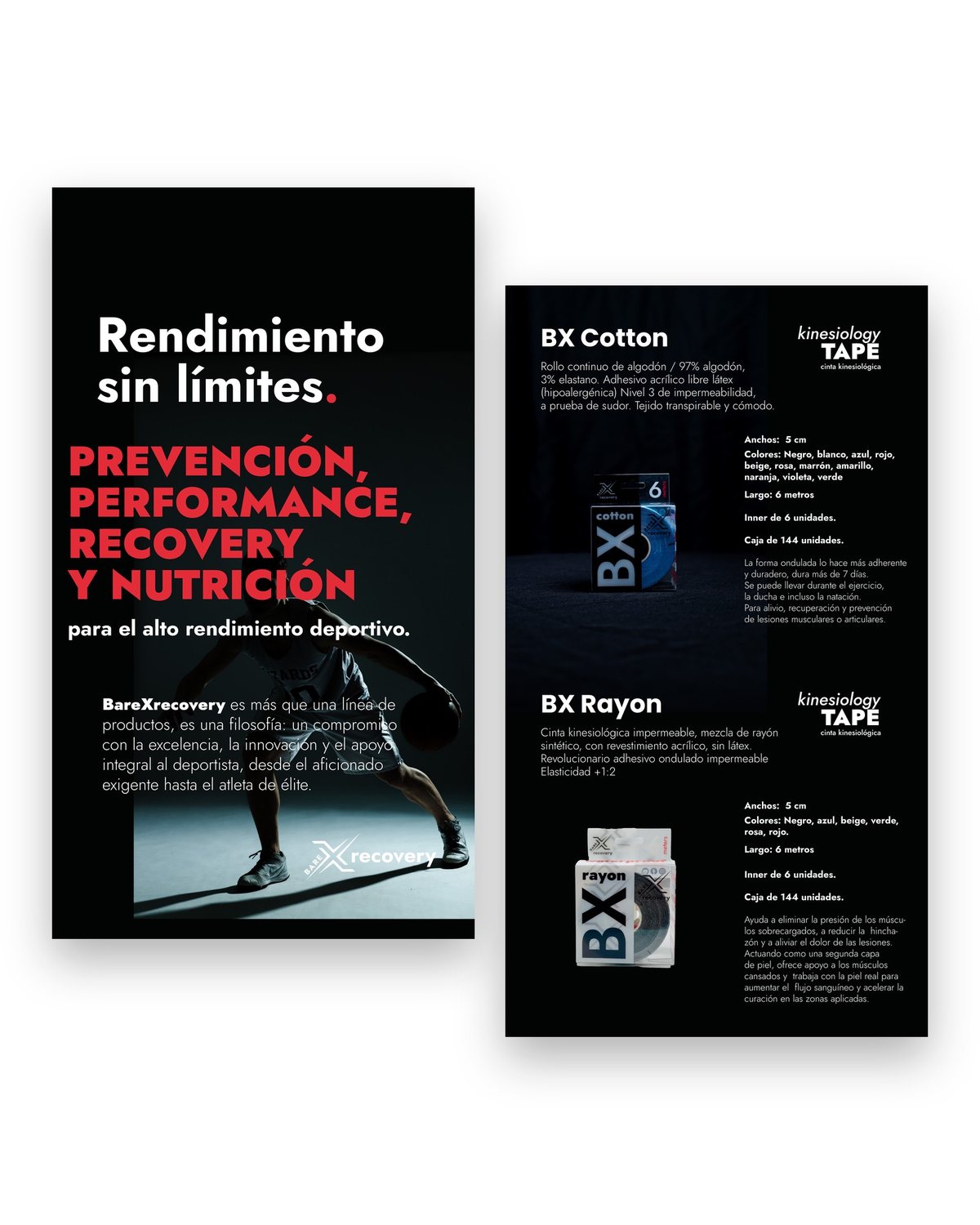 Dos páginas del catálogo: la introducción y la de cintas kinesiológicas