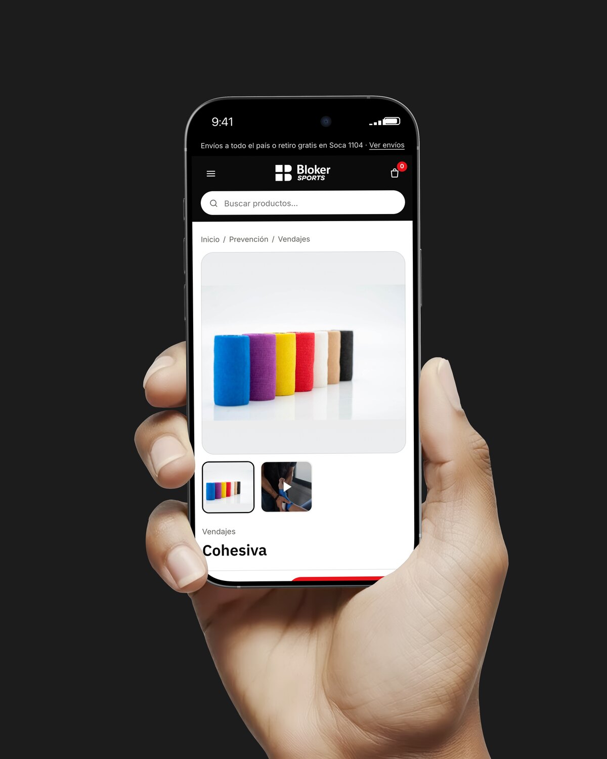 La ficha de la venda cohesiva en un celular, con sus colores