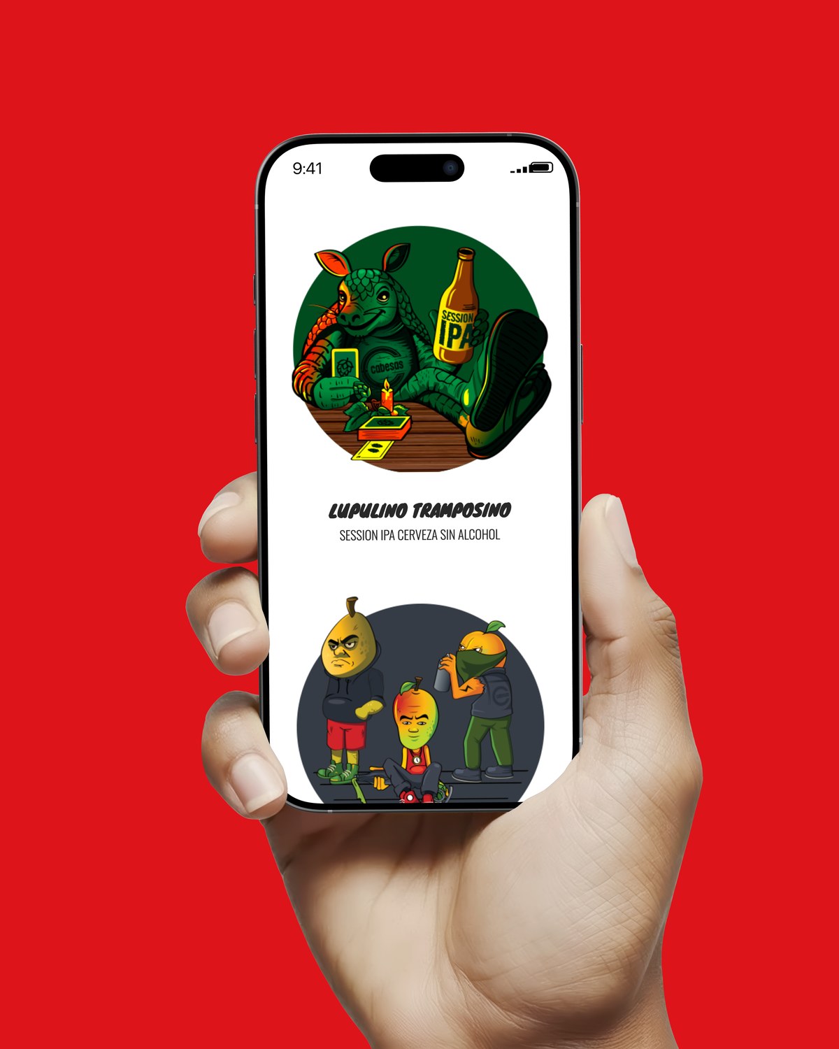El sitio de Bier en un celular, con los personajes de Lupulino Tramposino y Patota