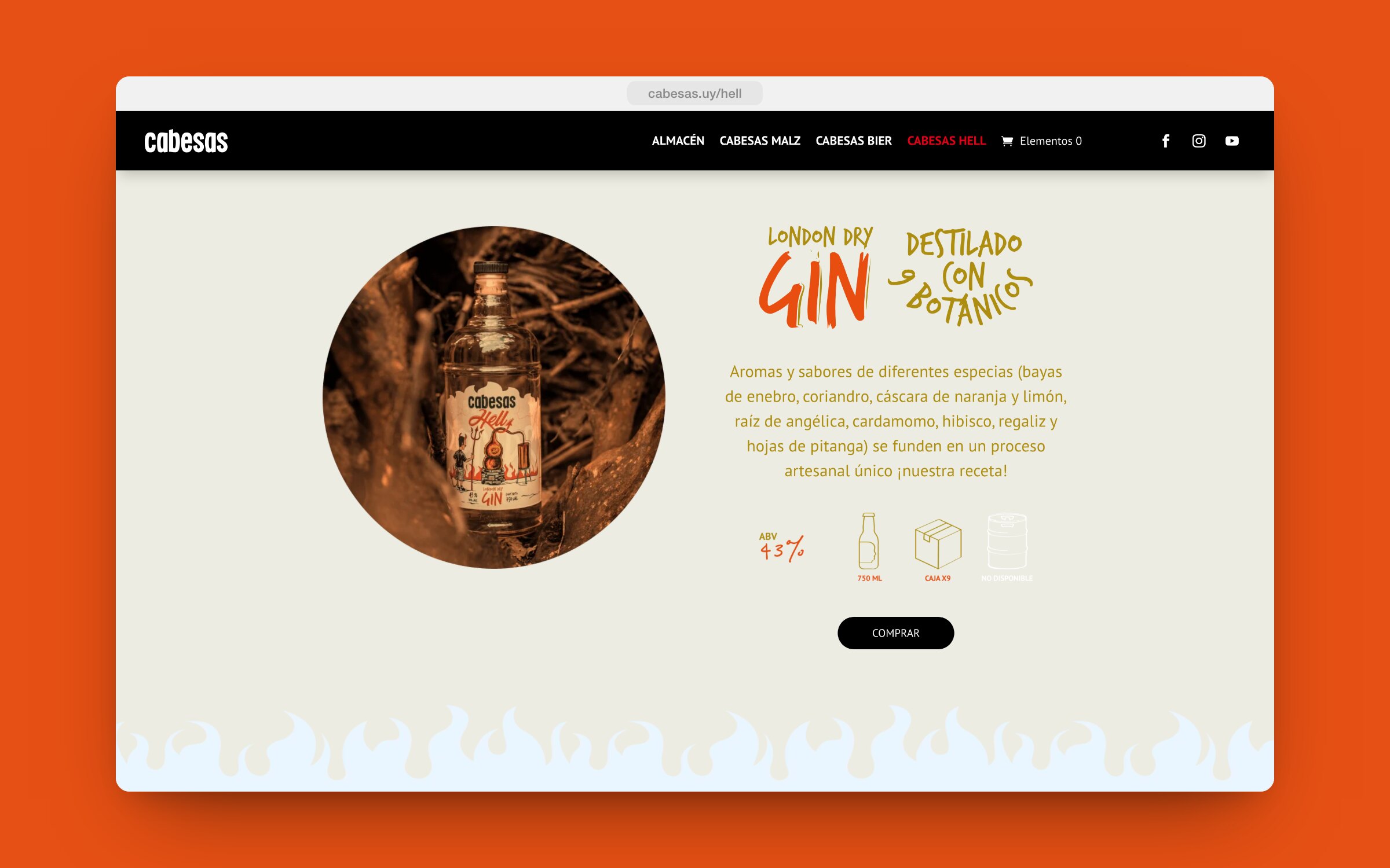 La página de Hell: el London Dry Gin con su botón Comprar