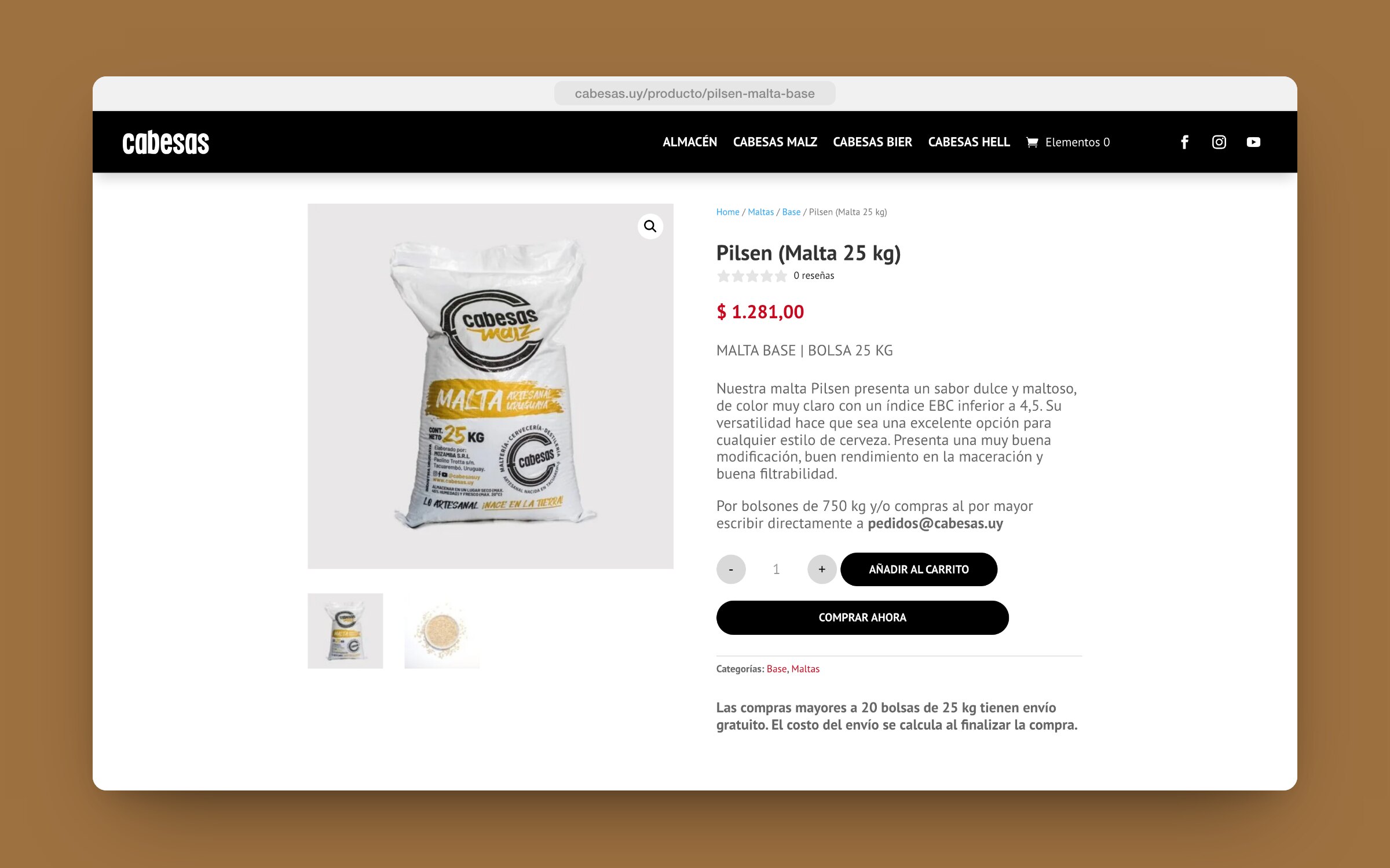La ficha de la malta Pilsen: bolsa de 25 kg y envío gratis en compras de más de 20 bolsas