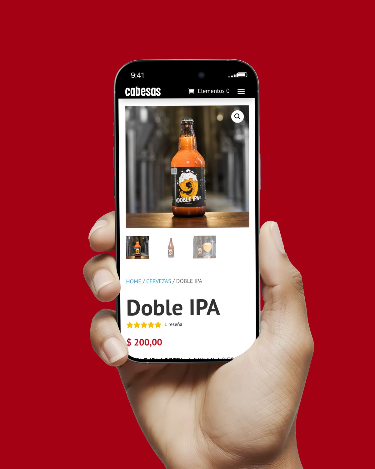 La ficha de la Doble IPA en un celular, con las estrellas de su reseña bajo el nombre
