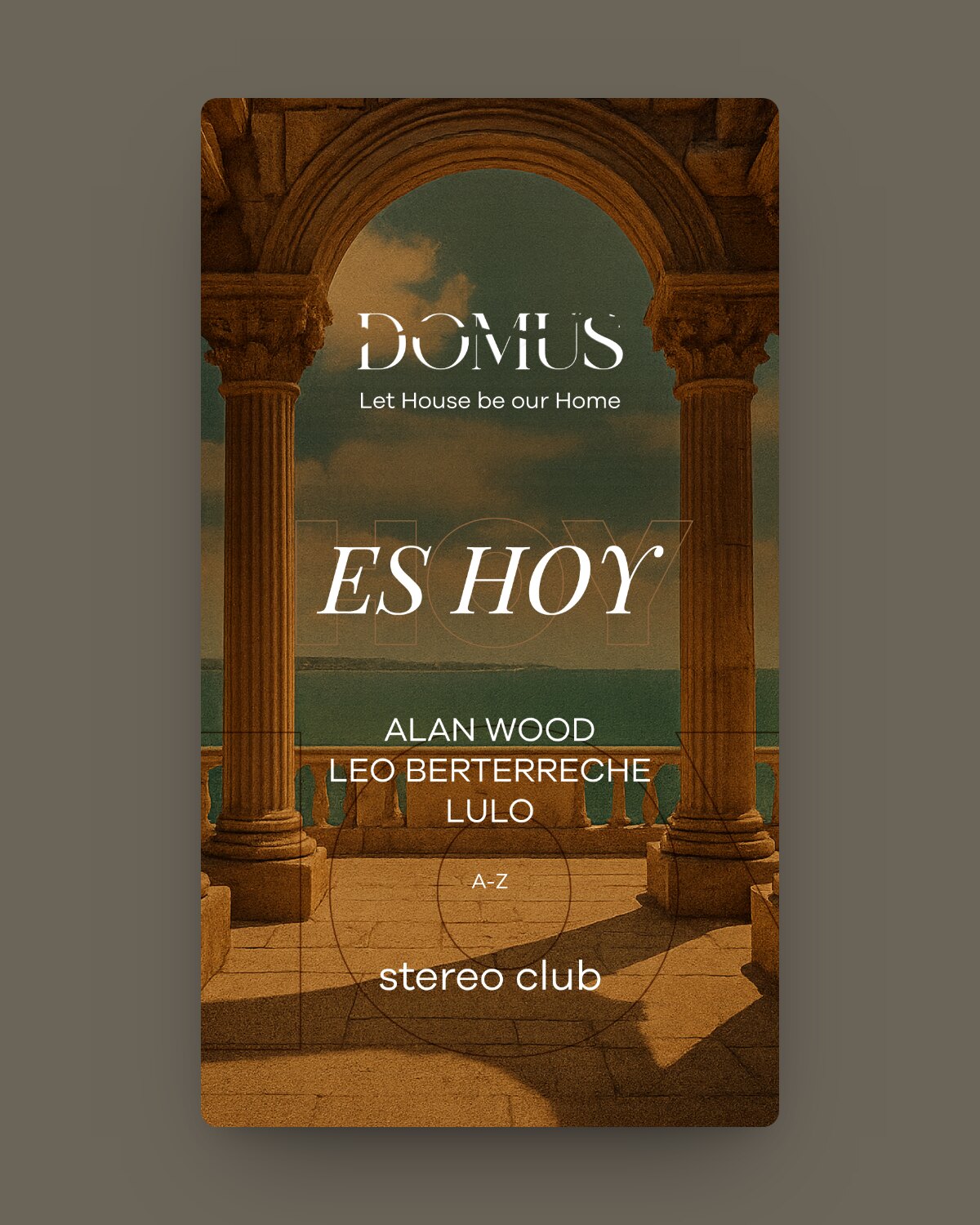 Story del Tomo I: «Es hoy», con Alan Wood, Leo Berterreche y Lulo en Stereo Club, entre columnas frente al mar
