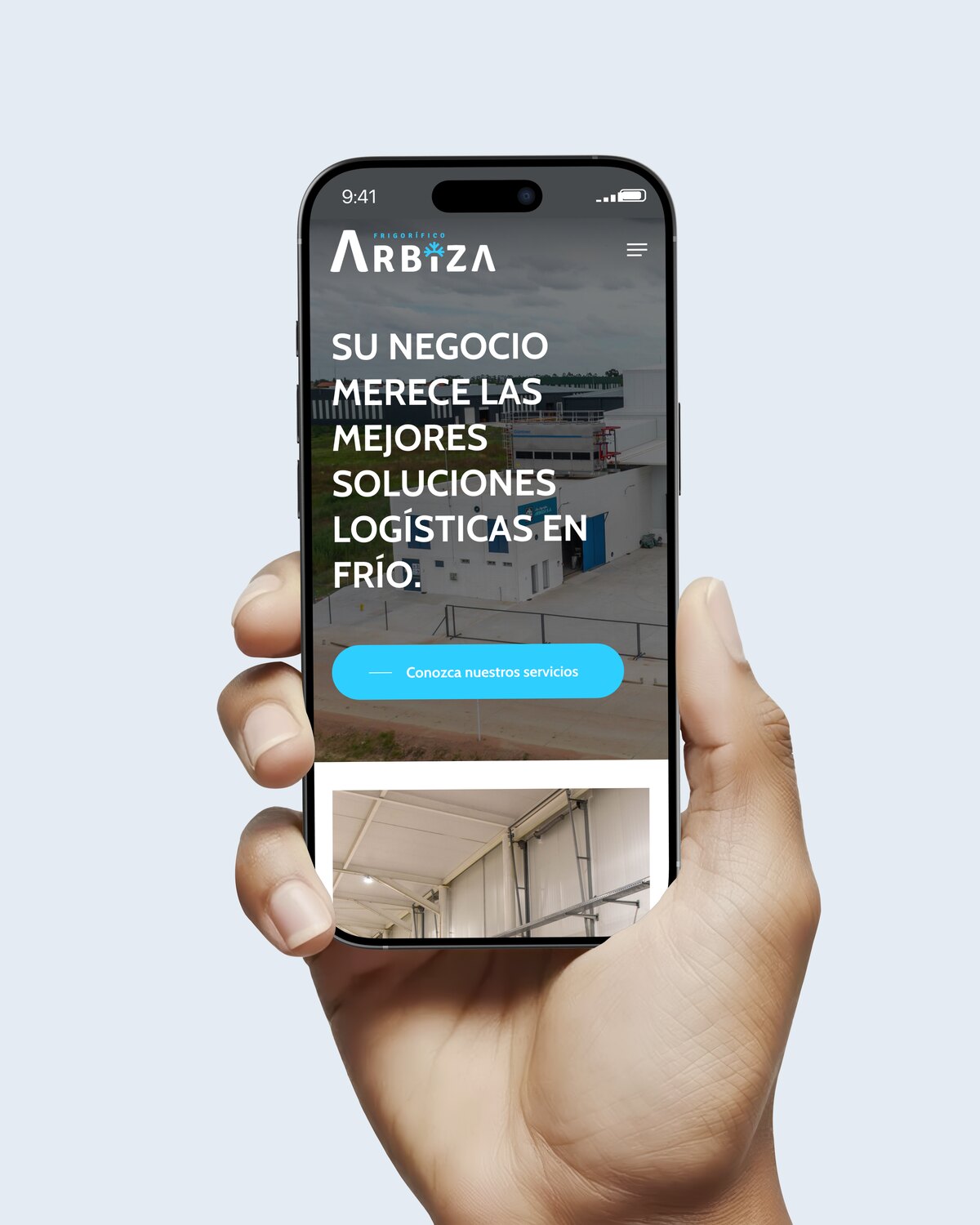 The frigorificoarbiza.com.uy home page on a phone