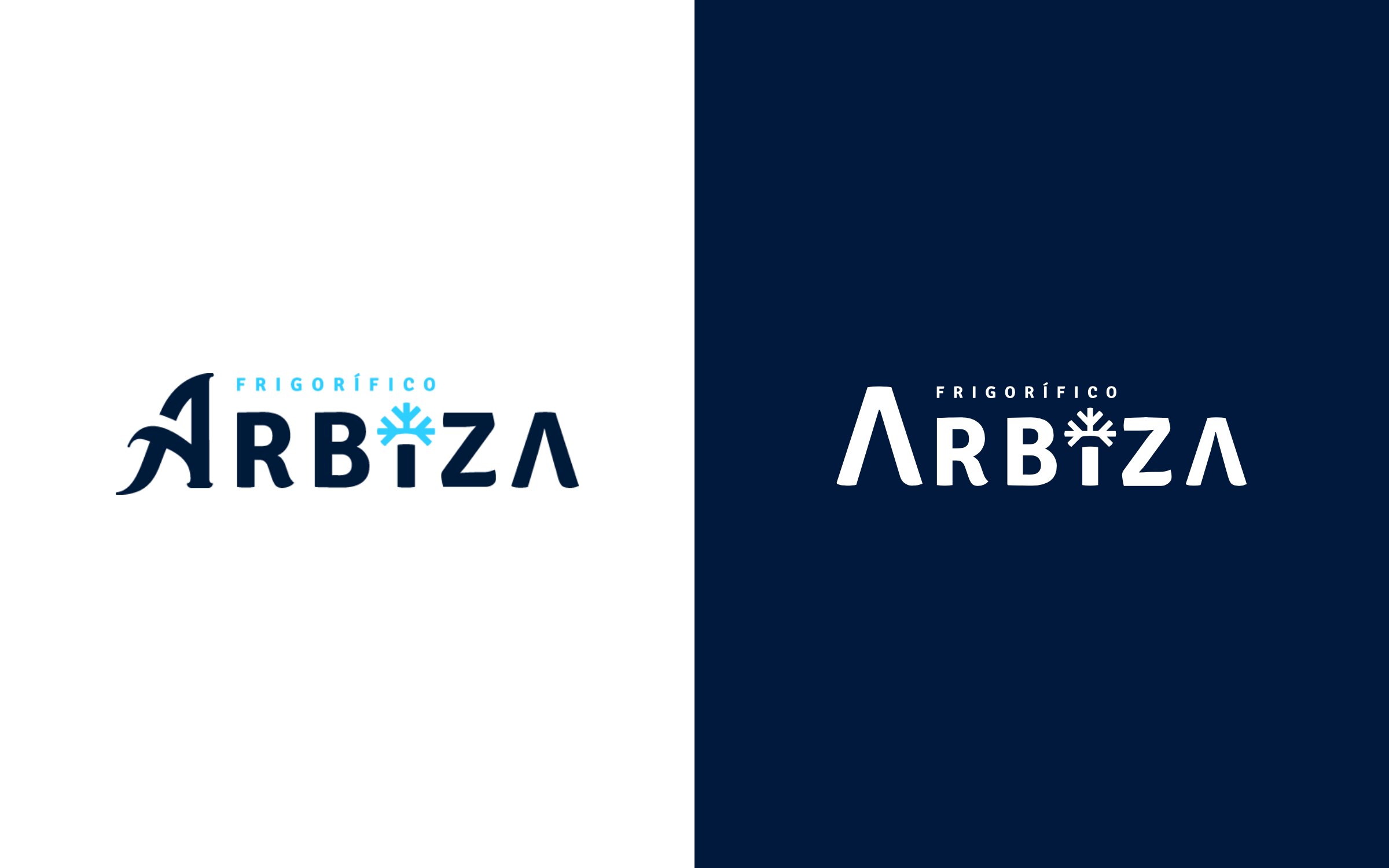 The previous Arbiza logo, with a gothic A, and the redesign with a straight A and the snowflake in the i