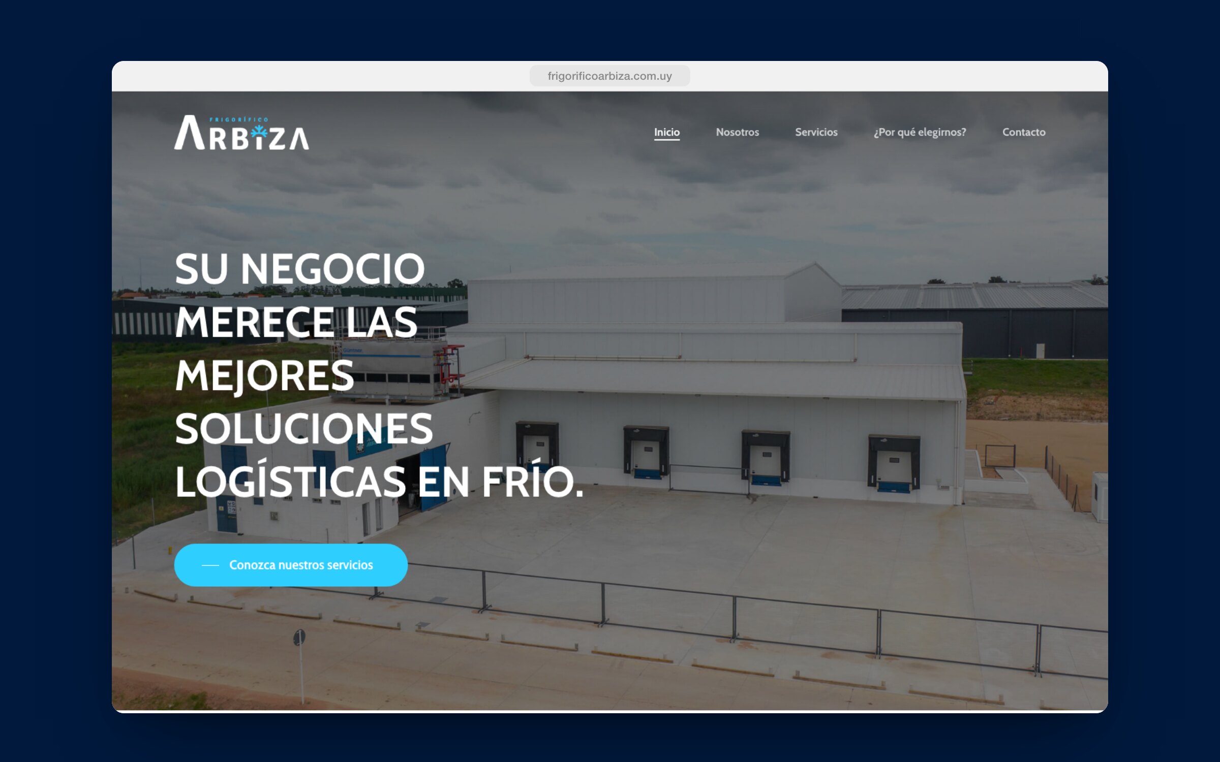 The frigorificoarbiza.com.uy home page: “Your business deserves the best cold logistics solutions”