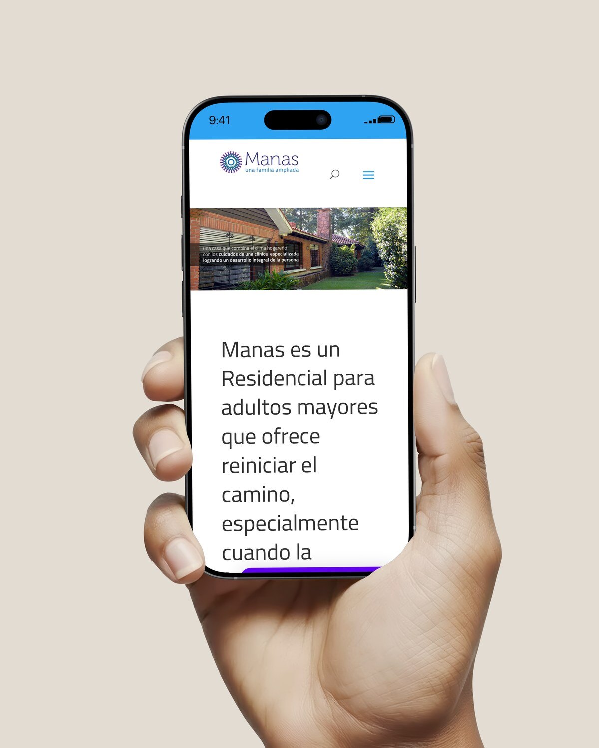 El sitio anterior en un celular: la frase de la casa, chica y dentro de una foto